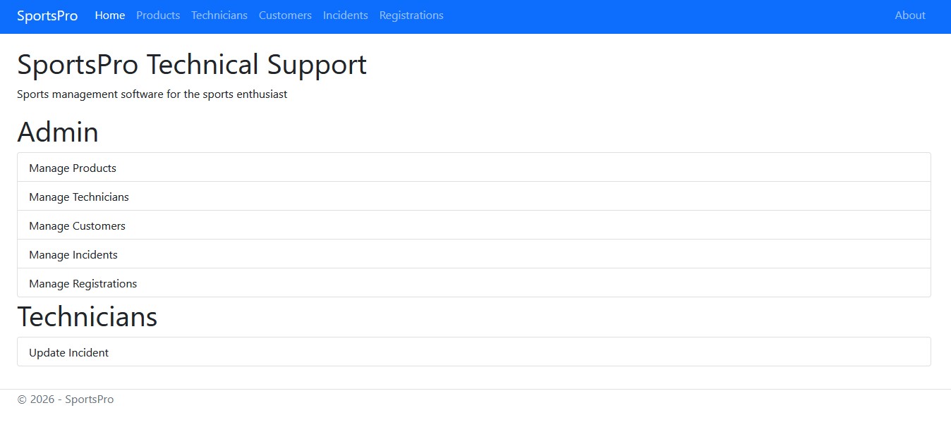 Sports Pro Home Page