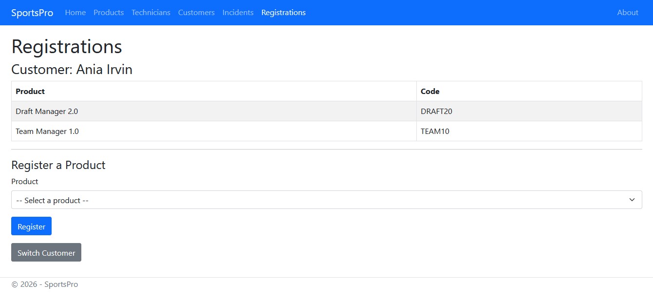 Sports Pro Registrations Page