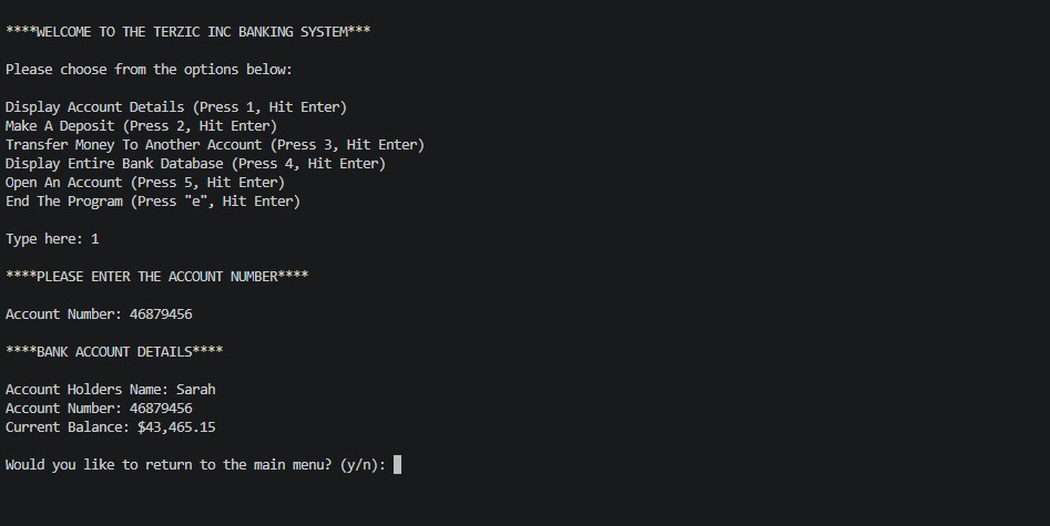 Banking App: Show Account Details